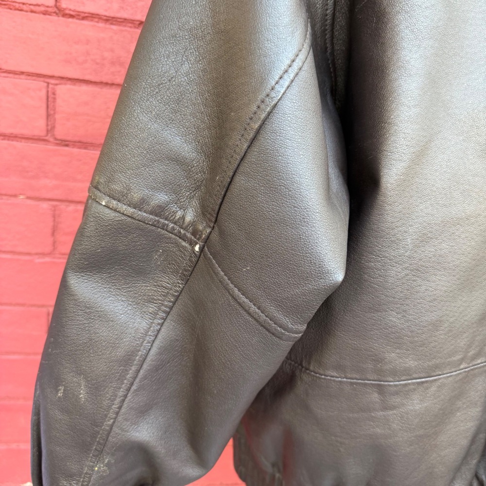 St Johns Bay Mens XL Brown Genuine Leather Bomber Jacket Vintage Full Zip‎ - Picture 6 of 13